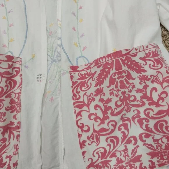 3499 Size XL Long Duster Upcycled from  Linen /Cotton Tablecloths, - Picture 3 of 11